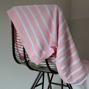Personalised Grey, Pink Or Blue Knitted Stripe Blanket, 2 of 4