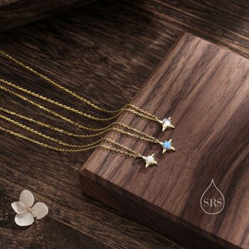 Tiny Blue Opal Four Point Star Pendant Necklace, 2 of 12