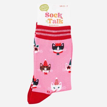 Party Cats Women's Bamboo Socks Pink, 4 of 4