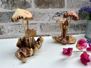 Handcrafted Mushrooms Sculpture On Natural Teak Root, 8 of 8