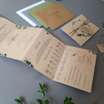 Kraft Eucalyptus Wreath Wedding Invitations Sample, 7 of 9