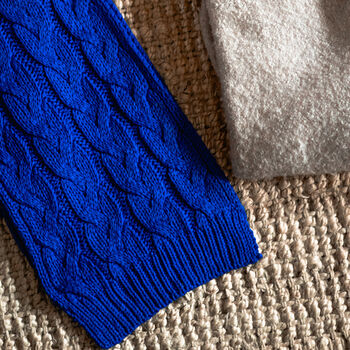 Royal Blue Pom Pom Cable Knit Hat And Scarf Set, 2 of 3