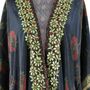 Antique Floral Viscose Kaftan Jacket With Heavy Green Fishbone Embroidery, thumbnail 3 of 5