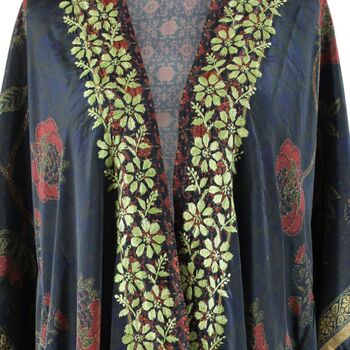Antique Floral Viscose Kaftan Jacket With Heavy Green Fishbone Embroidery, 3 of 5