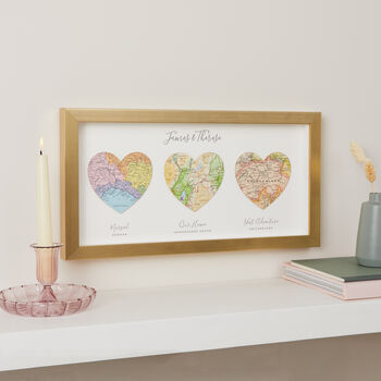 Your Story Map Hearts 50th Wedding Anniversary Wall Art, 2 of 3