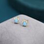 Tiny Blue Opal With Cz Stud Earrings In Sterling Silver, thumbnail 5 of 10