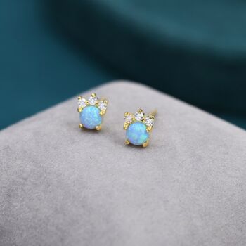 Tiny Blue Opal With Cz Stud Earrings In Sterling Silver, 5 of 10