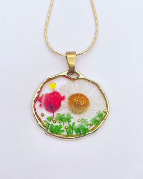 Real Daisy Poppy Pendant Necklace Silver Or Gold Handmade, 3 of 10