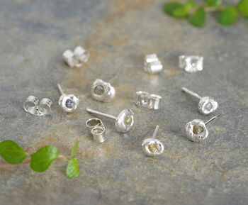 Set Of Six Mix And Match Pebble Stud Earrings With Rough Diamond Cubes, 2 of 4