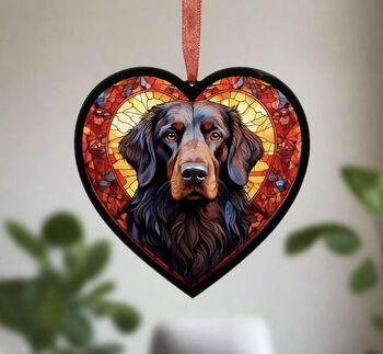 Flat Coated Retriever Stained Glass Effect Heart Suncatcher, 3 of 5
