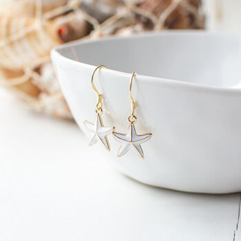 White Enamel Starfish Earrings, 2 of 6
