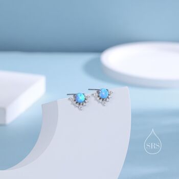 Vintage Inspired Blue Opal Flower Cz Stud Earrings, 7 of 11