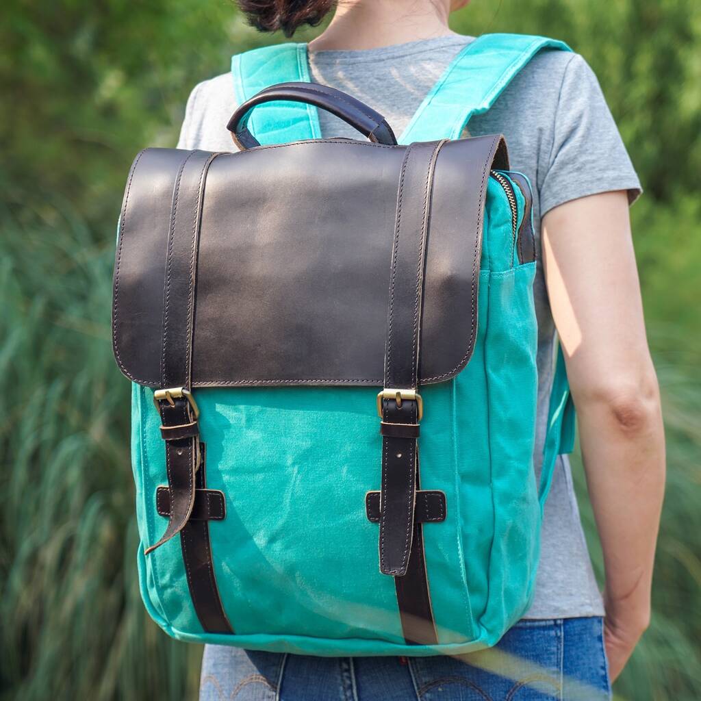 Personalised Waxed Canvas And Leather Backpack By Eazo