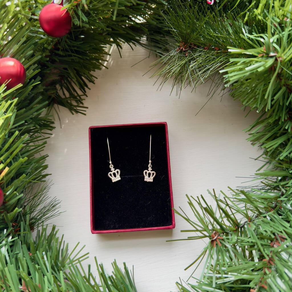 Sterling Silver Crown Drop Earrings, 1 of 5