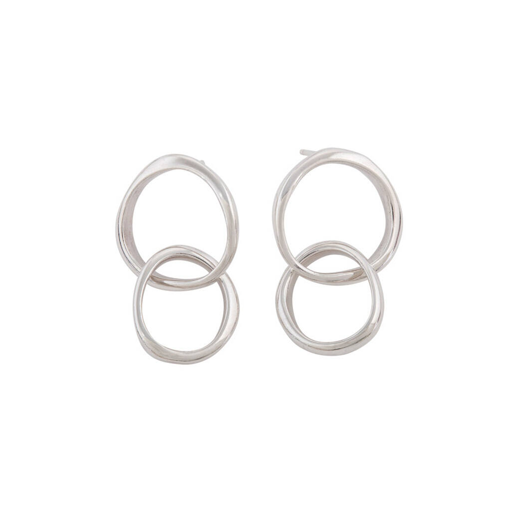 Silver Unity Double Circle Stud Earrings