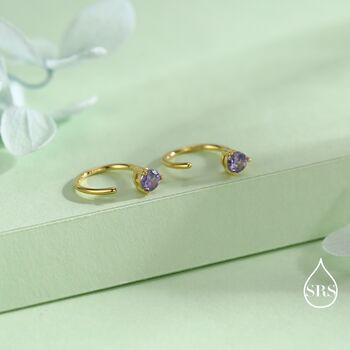 Lilac Amethyst Purple Crystal Huggie Hoop Threader Earrings In Sterling Silver, 5 of 11