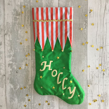Personalised Fabric Elf Christmas Stocking, 2 of 5