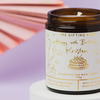 Personalised Amber Jar Cake Scented Birthday Candle With Gold Foil Message, 5 of 7