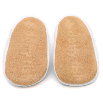Dotty Fish Queen Of Hearts Soft Leather Baby Shoes With Barefoot Soles, 8 of 11