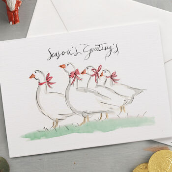 'Season's Greetings' White Geese Christmas Card, 3 of 3