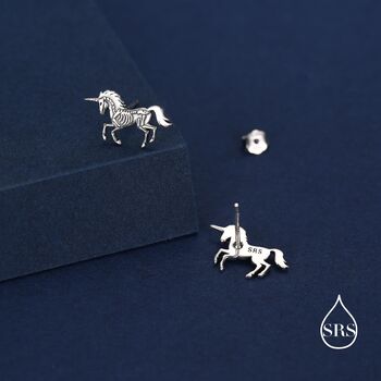 Oxidised Sterling Silver Unicorn Fossil Stud Earrings, 3 of 12