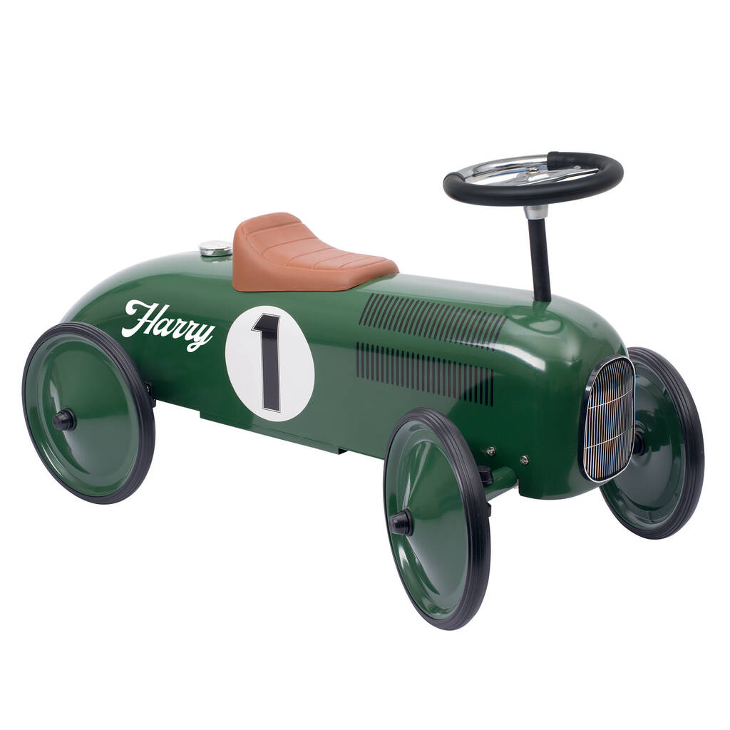 Personalised Racing Green Vintage Style Ride On Car