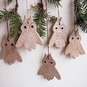 Handmade Ceramic Christmas Owl Ornament Decoration, 3 of 7