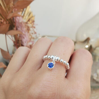 Sterling Silver 925 Any Birthstone Stacking Stretch Bead Ring, 3 of 8