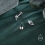 Sterling Silver Art Deco Inspired Tiny Rhombus Cz Screw Back / Internally Threaded Flat Back / Stud Earrings, thumbnail 2 of 12