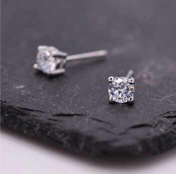 Sterling Silver Four Prong Cz Screw Backs Earrings, 2 of 8