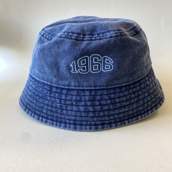 Personalised Varsity Year Vintage Denim Bucket Hat, 2 of 6
