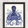 Blue Octopus Print, Nautical Art Print, thumbnail 7 of 8