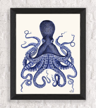 Blue Octopus Print, Nautical Art Print, 7 of 8