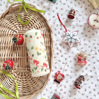 Hand Painted Christmas Ribbon Garland Pillar Candle, 3 of 3