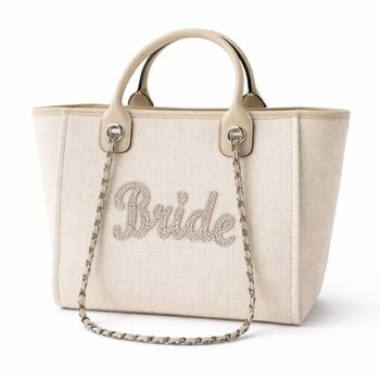 Sparkly Bride Stone Large Chain Initial Tote Bags, 4 of 4