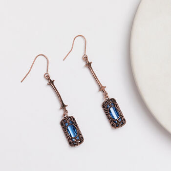 Antique Gold And Sapphire Blue Stone Drop Earrings, 3 of 4