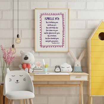 Personalised Colourful Baby Blessing Print With Handwritten Scripture, 2 of 7