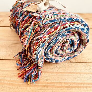 Hand Loomed Recycled Soft Rainbow Blanket Sofa Throw, 11 of 12