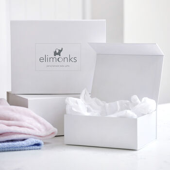 Personalised White Baby Gown With Blue Cardigan Set, 11 of 12