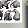Badgers Wildlife Watercolour Postcard, thumbnail 5 of 8