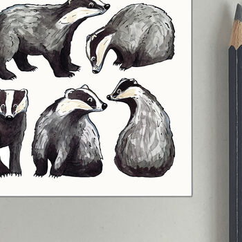 Badgers Wildlife Watercolour Postcard, 5 of 8