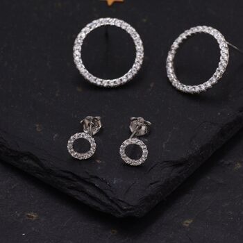 Sterling Silver Open Circle Stud Earrings With Cz, 2 of 12