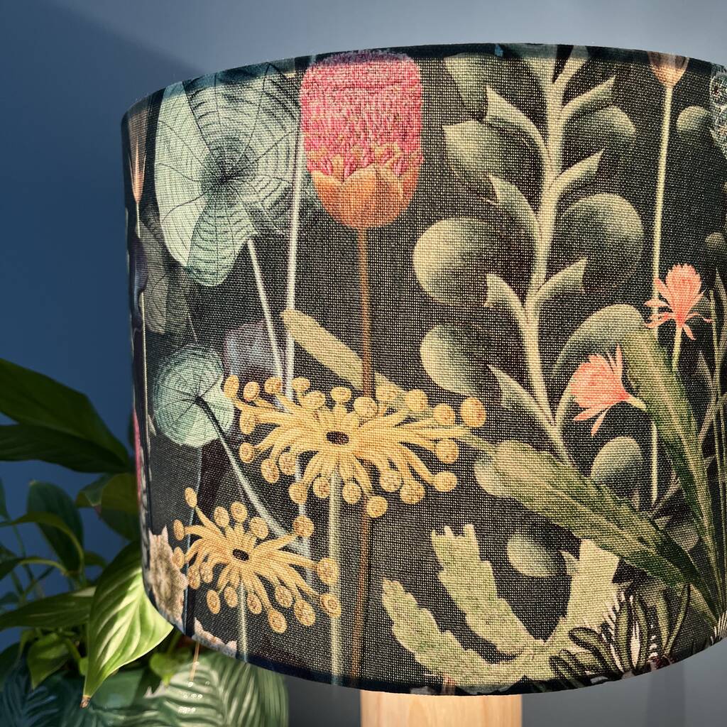 Hester Forest Green Floral Drum Lampshades By Eve Scott Lighting