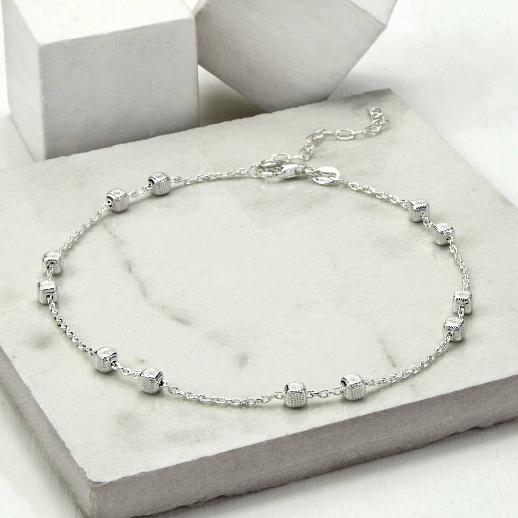 Sterling Silver Delicate Boxes Anklet, 1 of 5