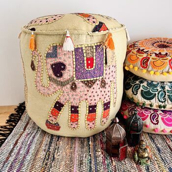 Green Tea Handmade Elephant Pouffe Footstool, 4 of 9