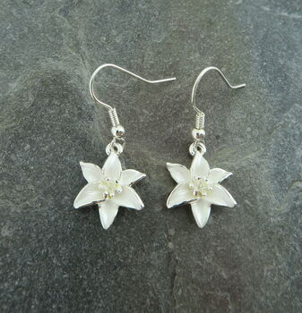 Lily White Flower Drop Earrings, 3 of 5