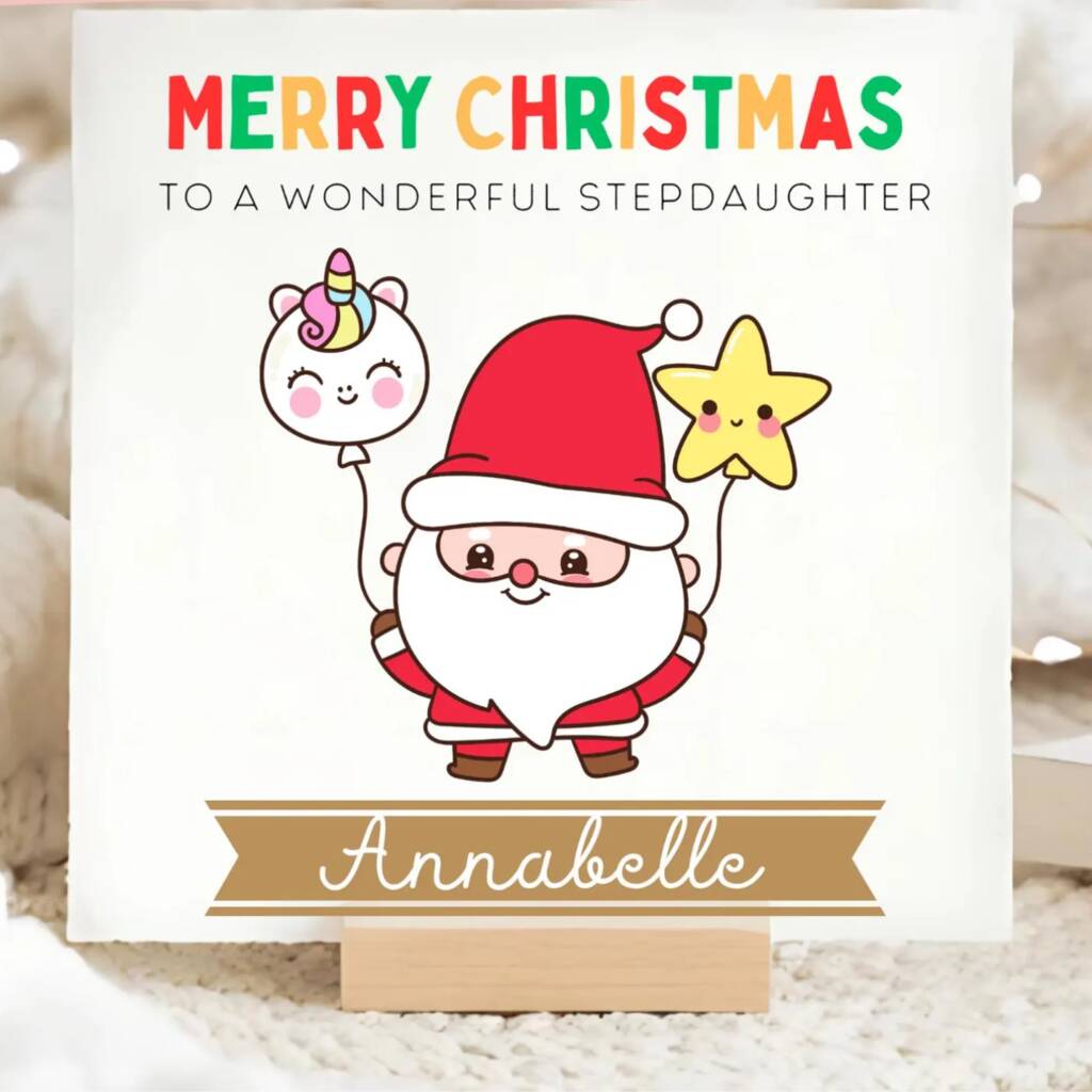 Stepdaughter Child Santa Balloons Personalised Christmas Card