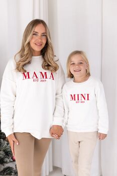 Christmas Mama Est Embroidered Personalised Sweatshirt With Optional Matching Mini, 8 of 12