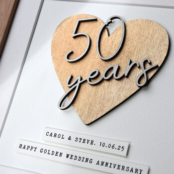 Personalised 50th Anniversary Wooden Heart Print – Golden Wedding Keepsake, 3 of 3