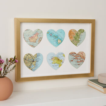 Six Custom Map Heart Golden Wedding Anniversary Print, 2 of 3